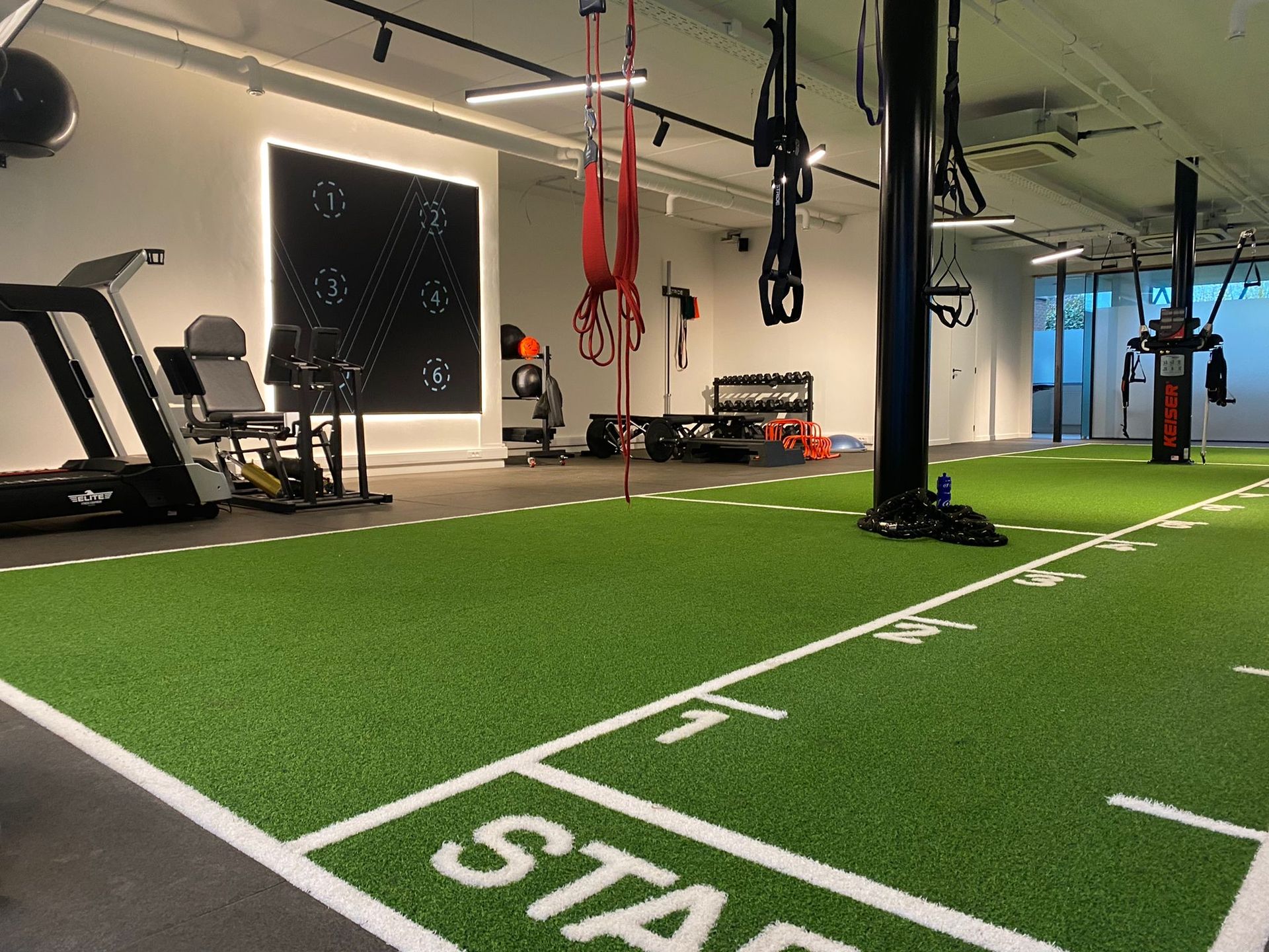 Cropped image of green turf in gym
