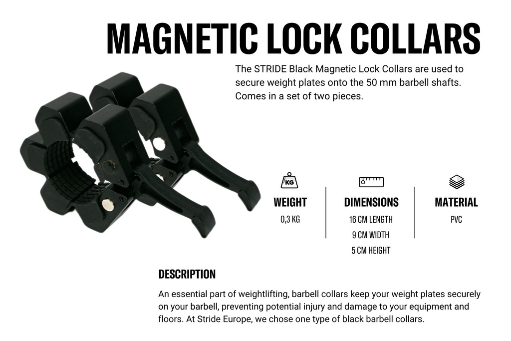 STRIDE Black Lock Collar for 50mm barbell (pair)