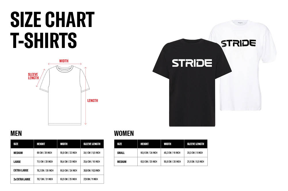 STRIDE Black T-shirt | Chest print white (WOMEN)