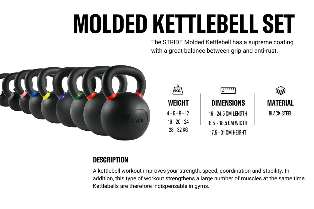 STRIDE Molded Kettlebell SET (set of 9pcs 4kg - 32kg)