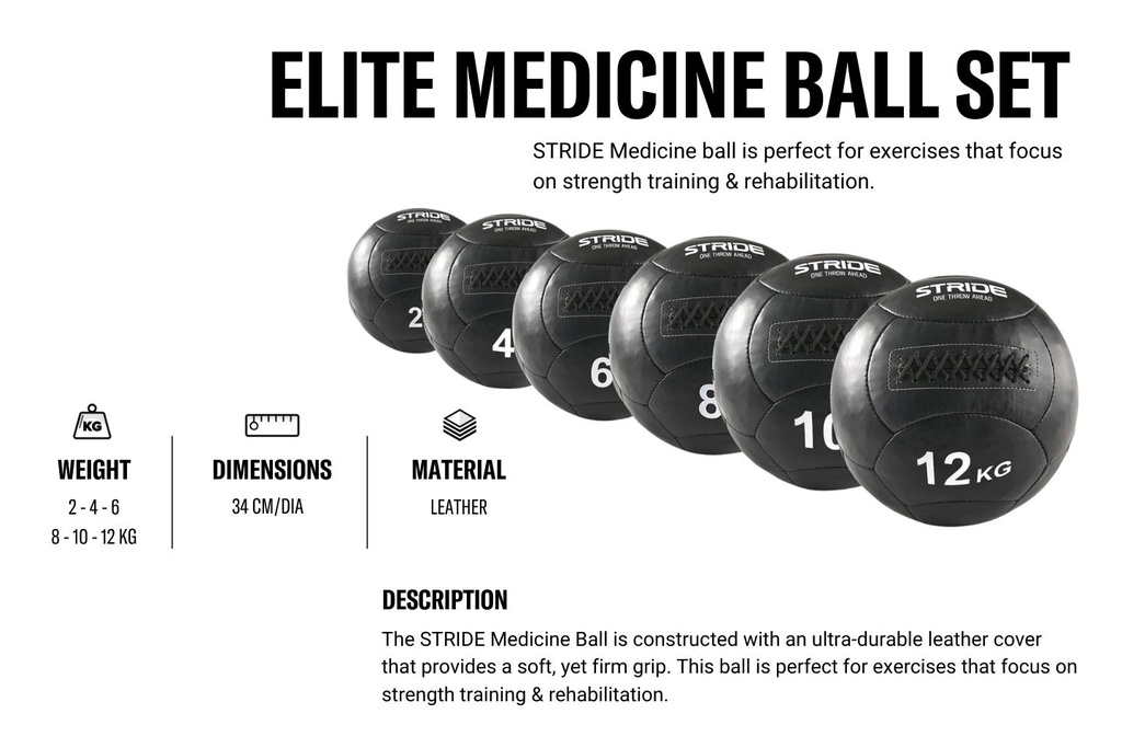 STRIDE Elite Medicine Ball SET (Set of 6 balls; 2kg-12kg)
