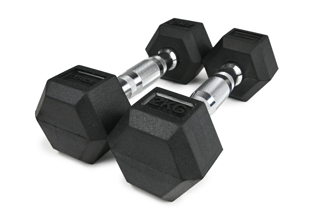 STRIDE Molded Hex Rubber Dumbbell (single; 2kg)